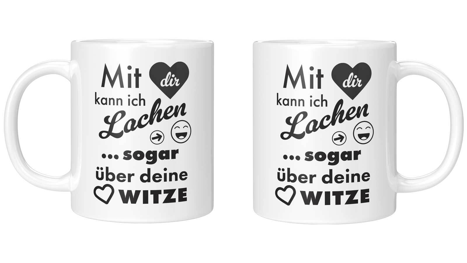 Humorvolle Tasse für Paare mit liebevollem Spruch und modernem Schwarz-Weiß-Design, ideal als Valentinstagsgeschenk.